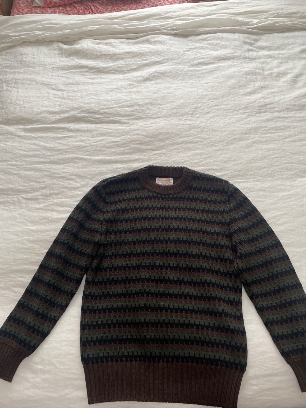 Filson Brown and Olive Striped Crewneck Sweater